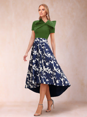 A-Line/Princess Scoop Short Sleeves Asymmetrical Mother of the Bride Dresses With Printed Flower