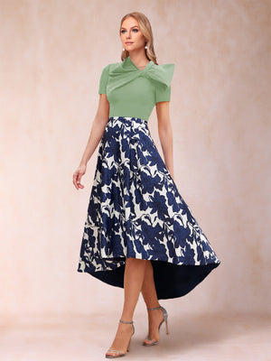 A-Line/Princess Scoop Short Sleeves Asymmetrical Mother of the Bride Dresses With Printed Flower