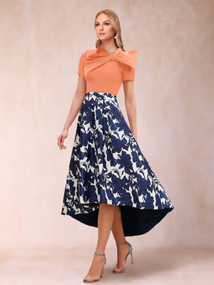 A-Line/Princess Scoop Short Sleeves Asymmetrical Mother of the Bride Dresses With Printed Flower