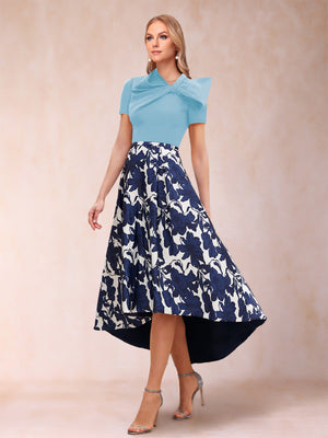 A-Line/Princess Scoop Short Sleeves Asymmetrical Mother of the Bride Dresses With Printed Flower
