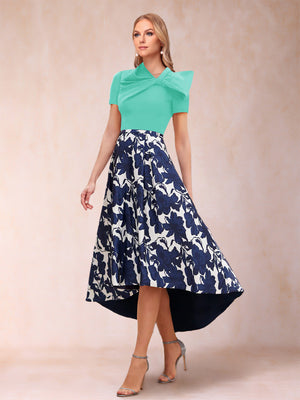 A-Line/Princess Scoop Short Sleeves Asymmetrical Mother of the Bride Dresses With Printed Flower