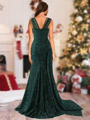 Sparkly Trumpet/Mermaid Sweetheart Long Christmas Dresses with Split Side