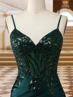 Sparkly Trumpet/Mermaid Spaghetti Straps Long Evening Dresses with Side Slit