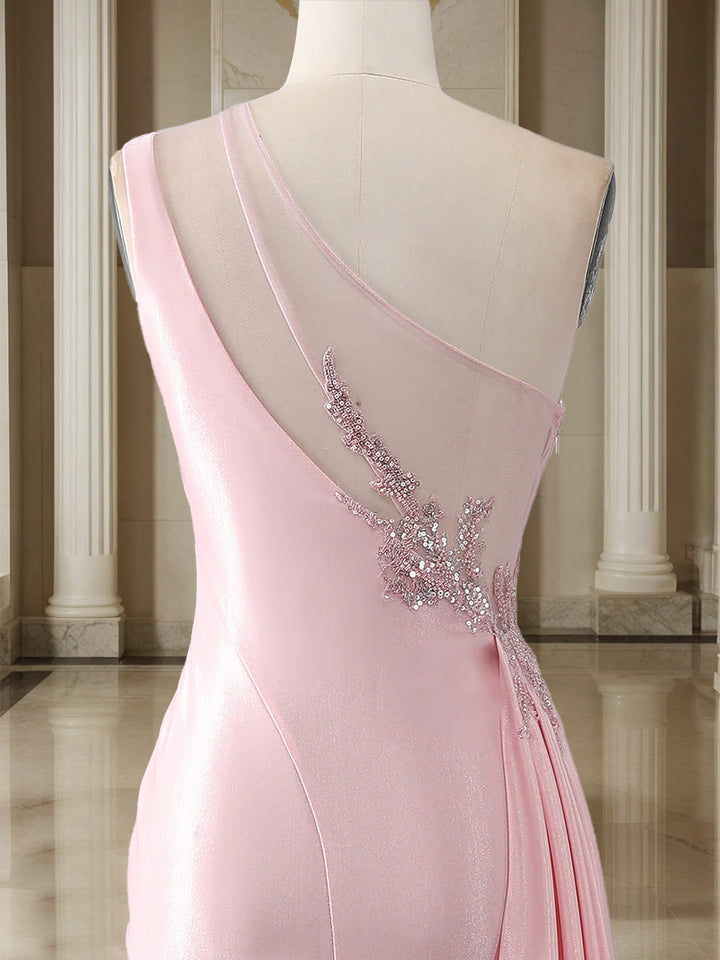 Trumpet/Mermaid One-Shoulder Sweep Train/Brush Train Evening Dresses with Side Slit &amp; Appliques