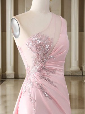 Trumpet/Mermaid One-Shoulder Sweep Train/Brush Train Evening Dresses with Side Slit & Appliques