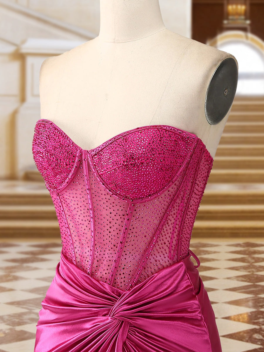 Trumpet/Mermaid Strapless Pleated Long Evening Dresses with Side Slit &amp; Sequins