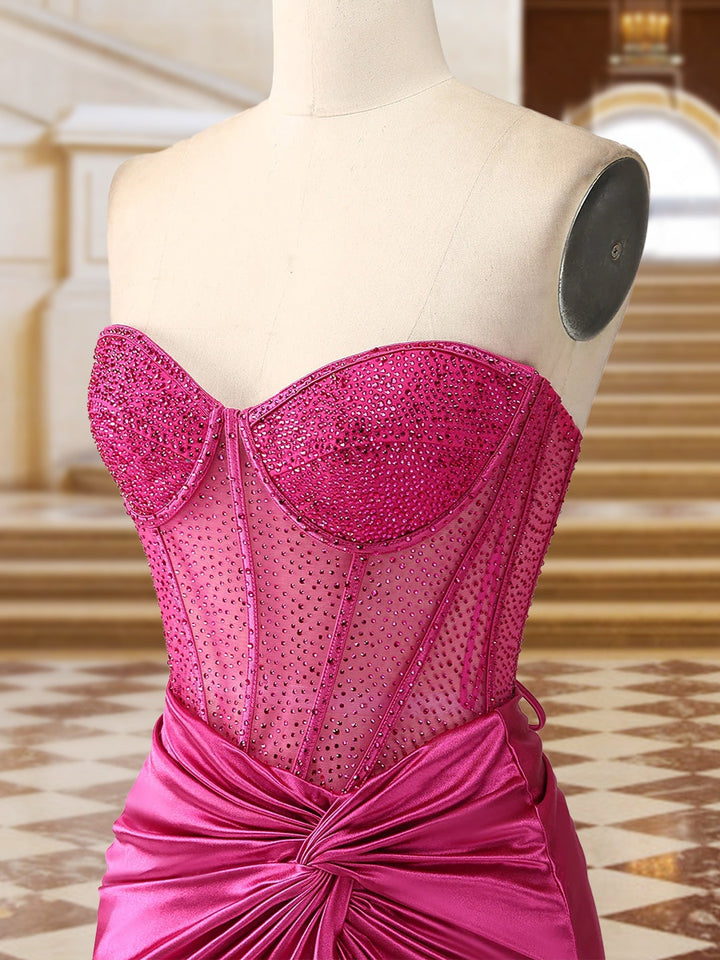 Trumpet/Mermaid Strapless Pleated Long Evening Dresses with Side Slit &amp; Sequins