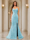 Trumpet/Mermaid Sweetheart Pleated Tulle Long Evening Dresses with Side Slit & Appliques