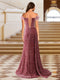 Sparkly Trumpet/Mermaid Strapless Sequined Long Evening Dresses with Split Side & Feather