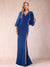 Sheath/Column V-Neck 3/4 Sleeves Floor-Length Mother of the Bride Dresses with Side Slit