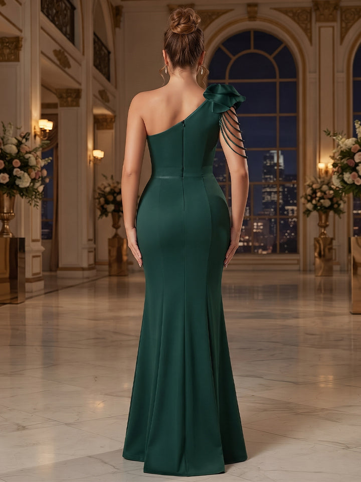 Sheath/Column One-Shoulder Sleeveless Plus Size Evening Dresses with Split Side &amp; 3D Floral