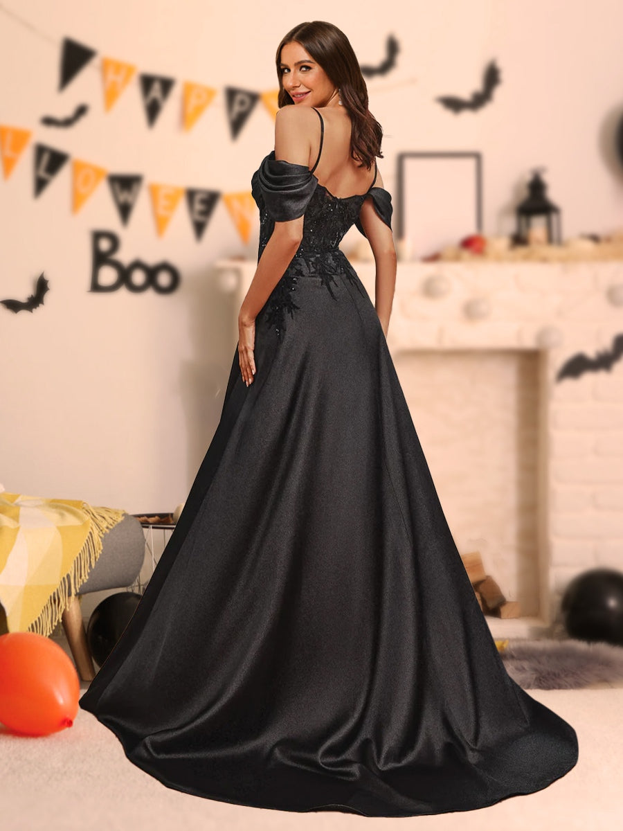 A-Line/Princess Off-the-Shoulder Sleeveless Halloween Dresses with Split Side &amp; Appliques