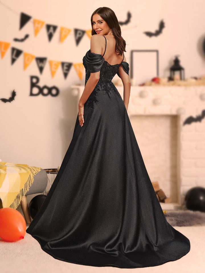 A-Line/Princess Off-the-Shoulder Sleeveless Halloween Dresses with Split Side &amp; Appliques
