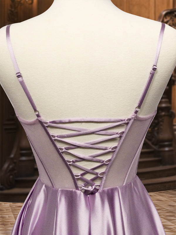 A-Line/Princess Cowl Neck Sleeveless Pleated Evening Dresses with Split Side & Rhinestone