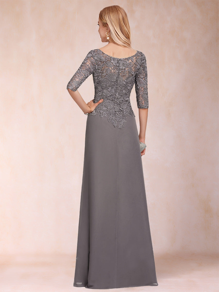 A-Line/Princess Scoop 3/4 Sleeves Chiffon Mother of the Bride Dresses with Ruffles &amp; Appliques