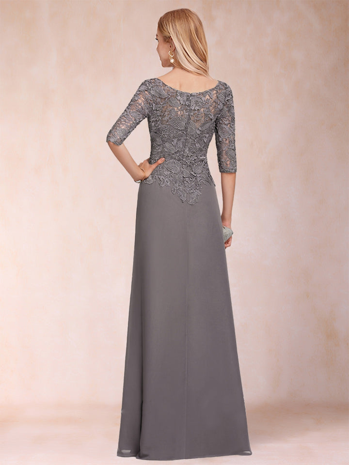 A-Line/Princess Scoop 3/4 Sleeves Chiffon Mother of the Bride Dresses with Ruffles &amp; Appliques