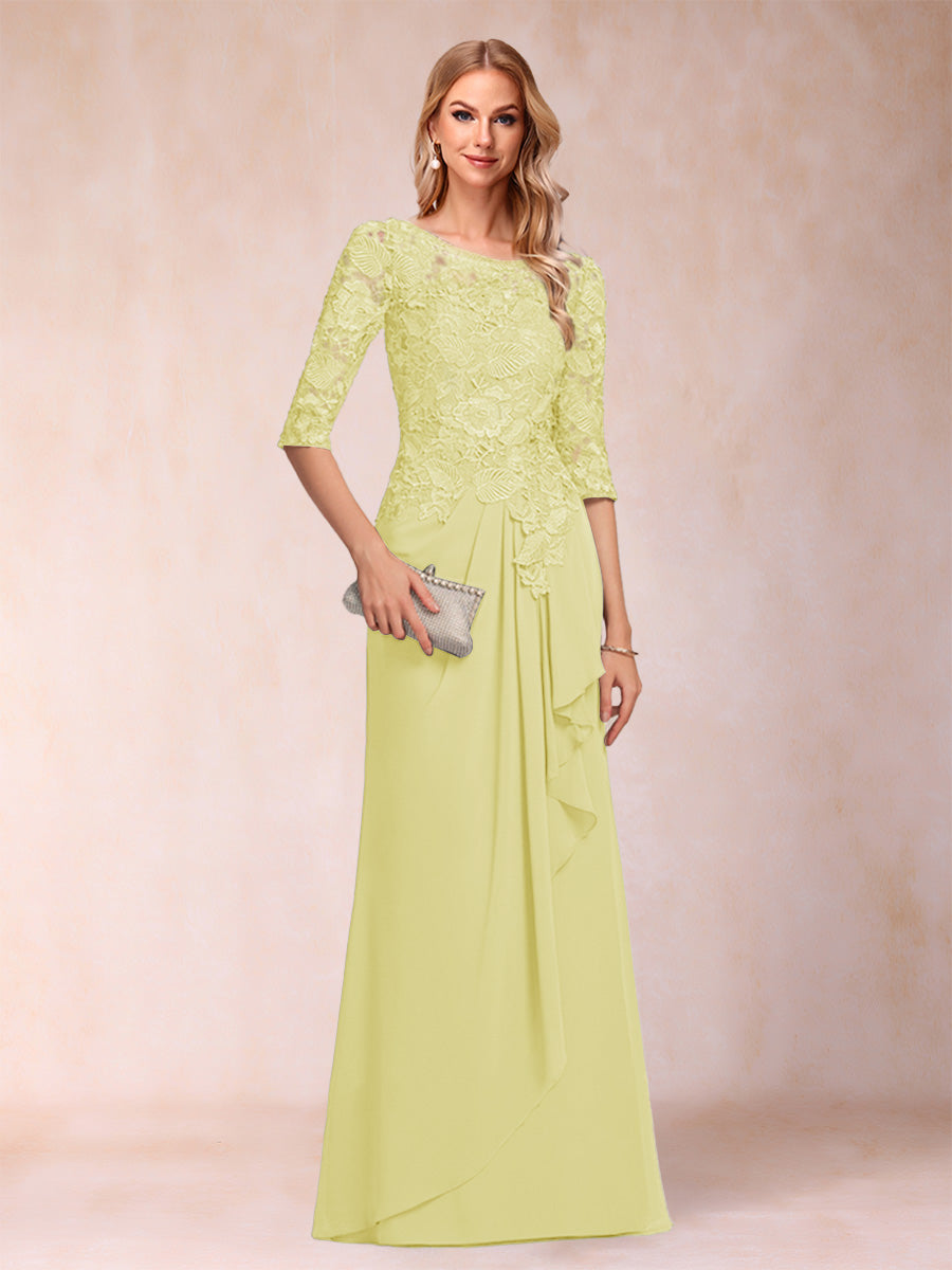 A-Line/Princess Scoop 3/4 Sleeves Chiffon Mother of the Bride Dresses with Ruffles &amp; Appliques