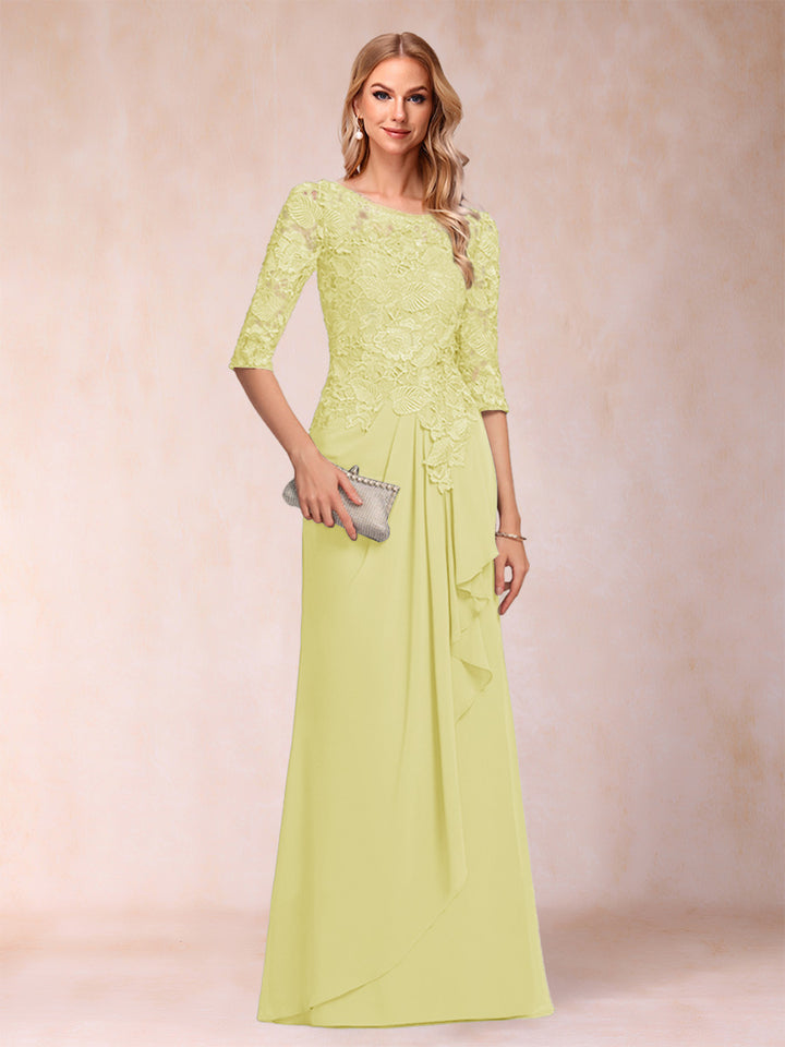 A-Line/Princess Scoop 3/4 Sleeves Chiffon Mother of the Bride Dresses with Ruffles &amp; Appliques