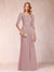 A-Line/Princess Scoop 3/4 Sleeves Chiffon Mother of the Bride Dresses with Ruffles & Appliques