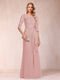 A-Line/Princess Scoop 3/4 Sleeves Chiffon Mother of the Bride Dresses with Ruffles & Appliques