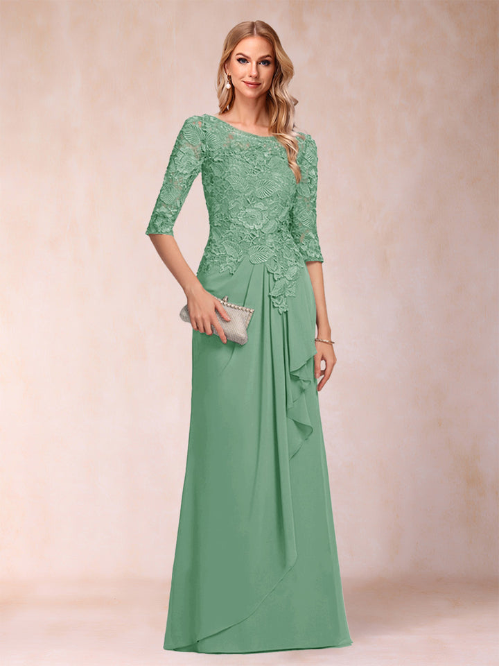 A-Line/Princess Scoop 3/4 Sleeves Chiffon Mother of the Bride Dresses with Ruffles &amp; Appliques