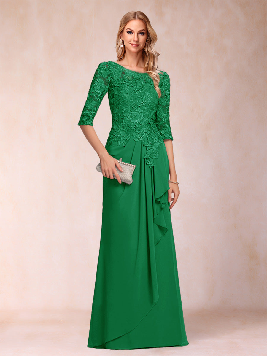 A-Line/Princess Scoop 3/4 Sleeves Chiffon Mother of the Bride Dresses with Ruffles &amp; Appliques