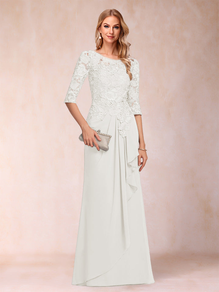 A-Line/Princess Scoop 3/4 Sleeves Chiffon Mother of the Bride Dresses with Ruffles &amp; Appliques