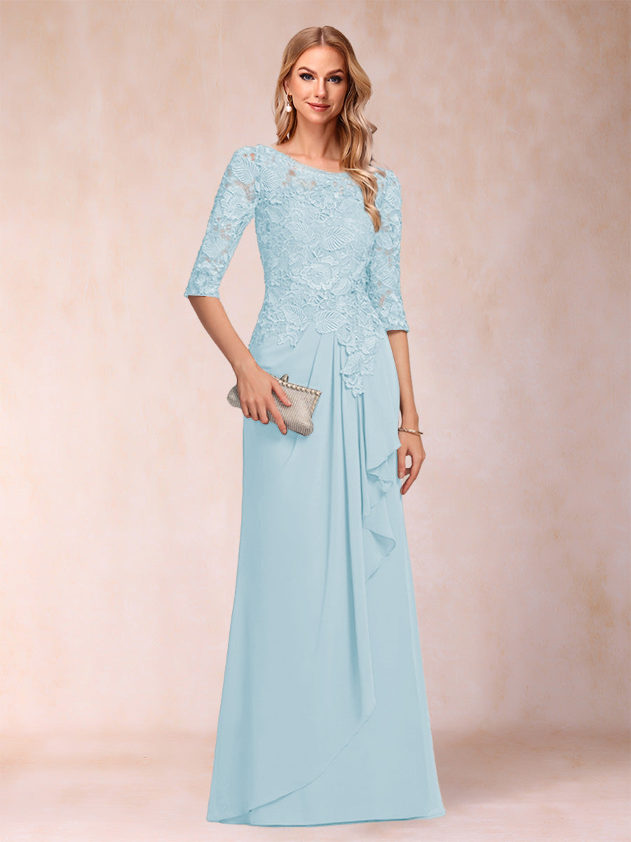A-Line/Princess Scoop 3/4 Sleeves Chiffon Mother of the Bride Dresses with Ruffles &amp; Appliques