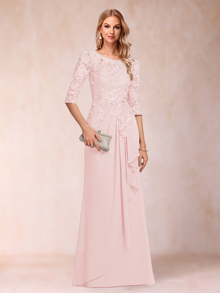 A-Line/Princess Scoop 3/4 Sleeves Chiffon Mother of the Bride Dresses with Ruffles &amp; Appliques