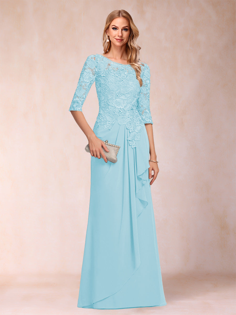 A-Line/Princess Scoop 3/4 Sleeves Chiffon Mother of the Bride Dresses with Ruffles &amp; Appliques