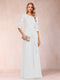 A-Line/Princess Scoop 3/4 Sleeves Chiffon Mother of the Bride Dresses with Ruffles & Appliques