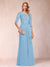 A-Line/Princess Scoop 3/4 Sleeves Chiffon Mother of the Bride Dresses with Ruffles & Appliques