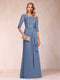 A-Line/Princess Scoop 3/4 Sleeves Chiffon Mother of the Bride Dresses with Ruffles & Appliques