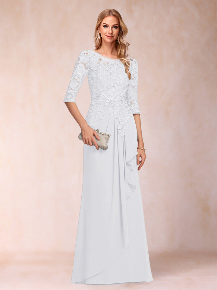 A-Line/Princess Scoop 3/4 Sleeves Chiffon Mother of the Bride Dresses with Ruffles &amp; Appliques
