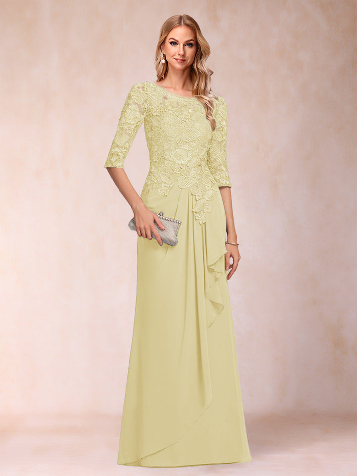 A-Line/Princess Scoop 3/4 Sleeves Chiffon Mother of the Bride Dresses with Ruffles &amp; Appliques