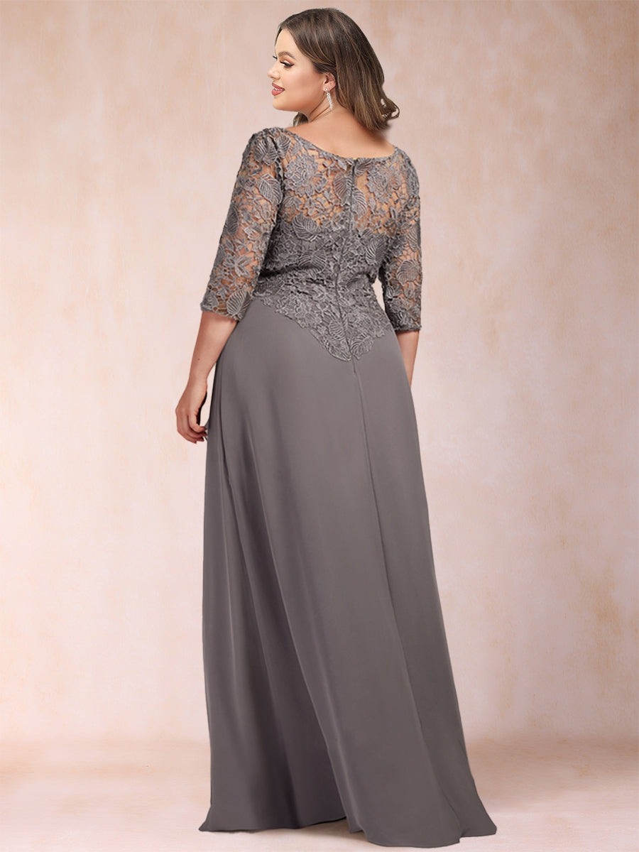 A-Line/Princess Scoop 3/4 Sleeves Plus size Mother of the Bride Dresses with Ruffles & Appliques
