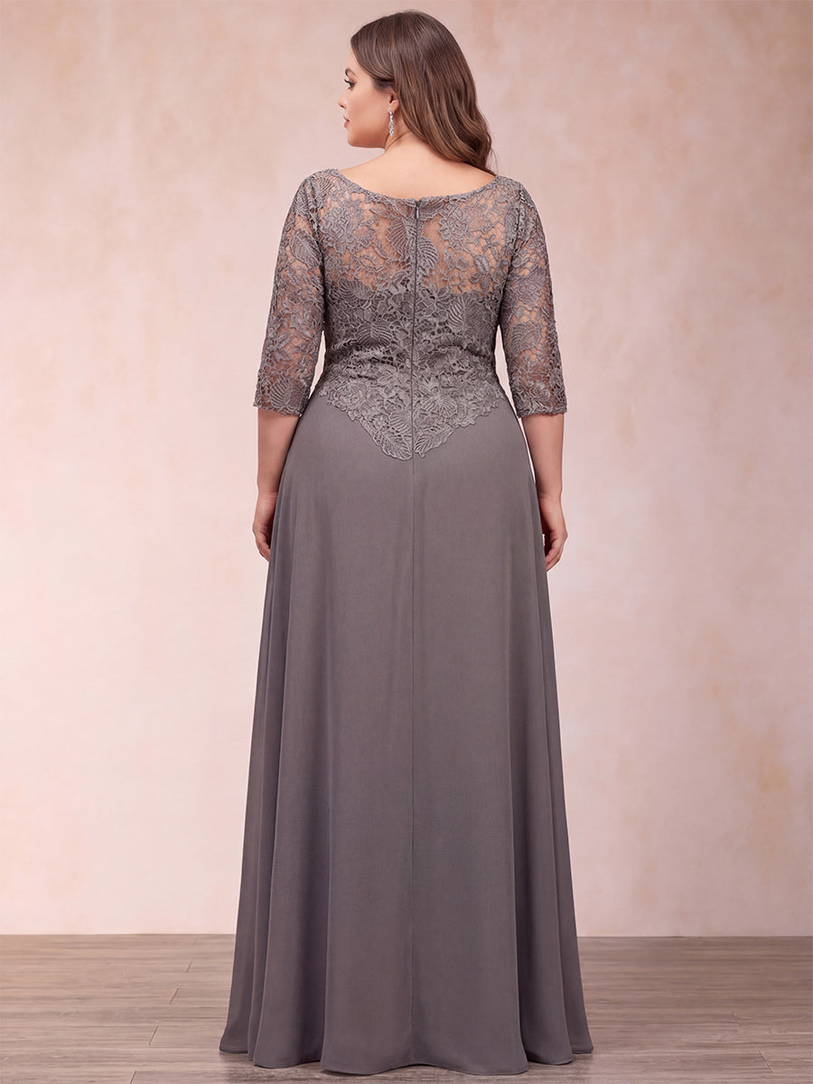 A-Line/Princess Scoop 3/4 Sleeves Plus size Mother of the Bride Dresses with Ruffles &amp; Appliques