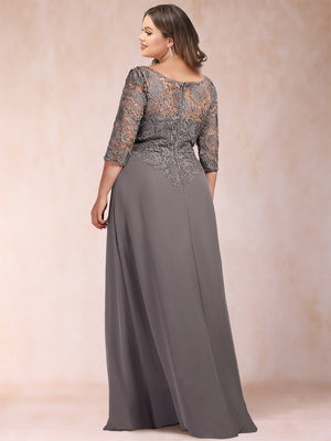 A-Line/Princess Scoop 3/4 Sleeves Plus size Mother of the Bride Dresses with Ruffles & Appliques