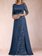 A-Line/Princess Scoop 3/4 Sleeves Satin Mother of the Bride Dresses with Appliques