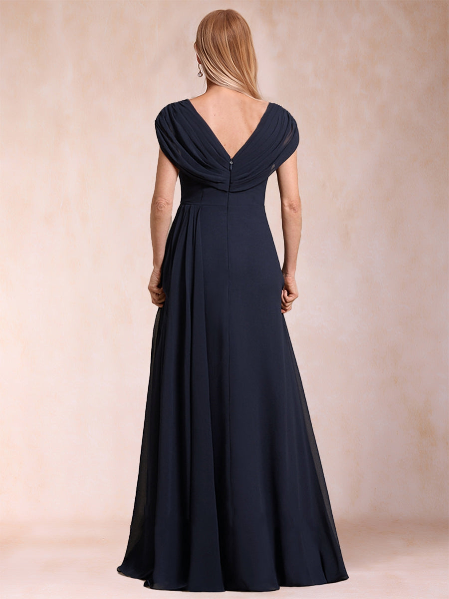 A-Line/Princess V-Neck Chiffon Ruched Mother of the Bride Dresses with Appliques &amp; Beading