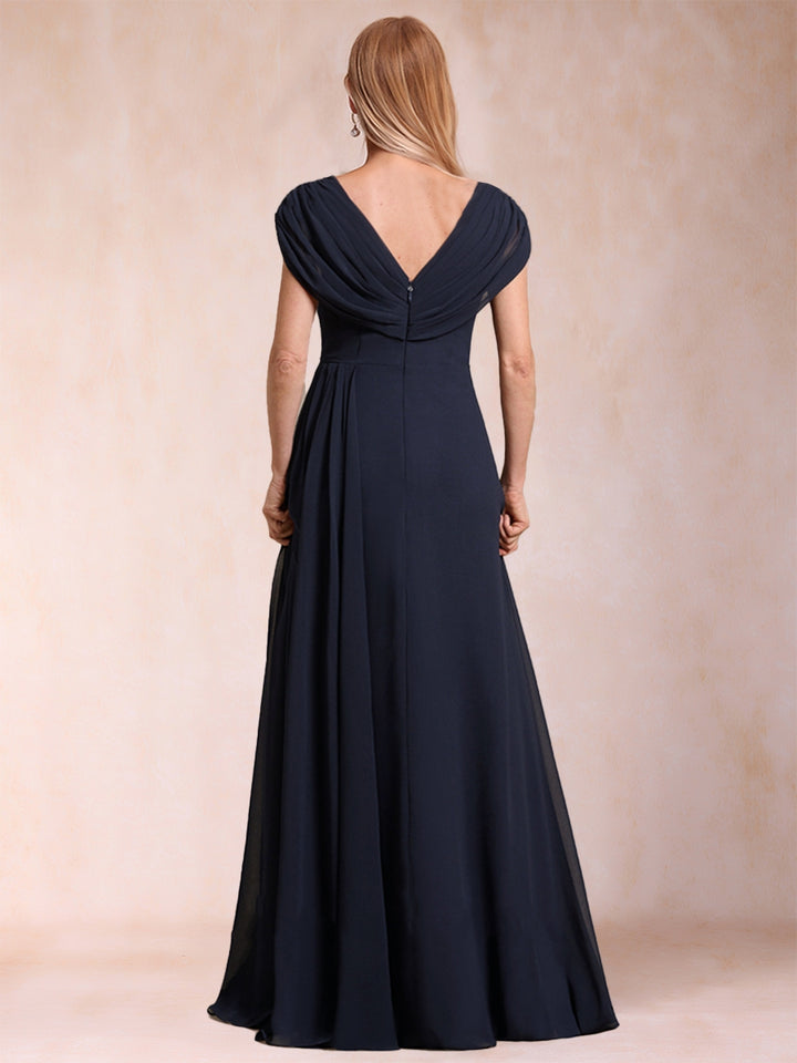 A-Line/Princess V-Neck Chiffon Ruched Mother of the Bride Dresses with Appliques &amp; Beading