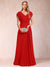 A-Line/Princess V-Neck Chiffon Ruched Mother of the Bride Dresses with Appliques & Beading