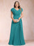A-Line/Princess V-Neck Chiffon Ruched Plus Size Mother of the Bride Dresses with Appliques & Beading