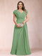 A-Line/Princess V-Neck Chiffon Ruched Plus Size Mother of the Bride Dresses with Appliques & Beading