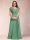 A-Line/Princess V-Neck Chiffon Ruched Plus Size Mother of the Bride Dresses with Appliques & Beading