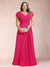 A-Line/Princess V-Neck Chiffon Ruched Plus Size Mother of the Bride Dresses with Appliques & Beading