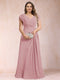 A-Line/Princess V-Neck Chiffon Ruched Plus Size Mother of the Bride Dresses with Appliques & Beading