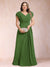 A-Line/Princess V-Neck Chiffon Ruched Plus Size Mother of the Bride Dresses with Appliques & Beading
