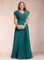 A-Line/Princess V-Neck Chiffon Ruched Plus Size Mother of the Bride Dresses with Appliques & Beading