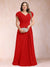 A-Line/Princess V-Neck Chiffon Ruched Plus Size Mother of the Bride Dresses with Appliques & Beading